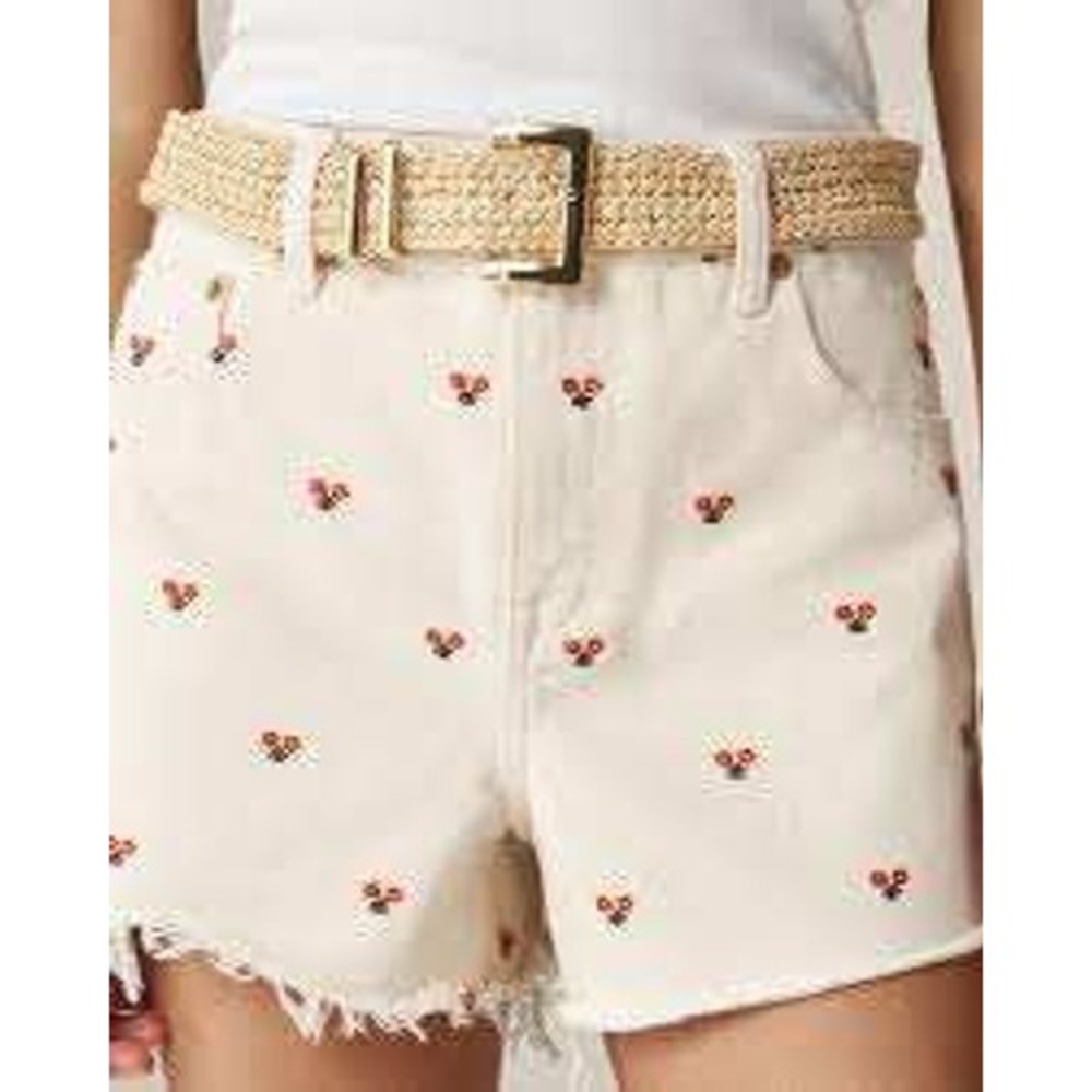 J.Crew Floral Embroidered Denim Shorts Ecru Wash Size 31 / 12 Cottage CK090